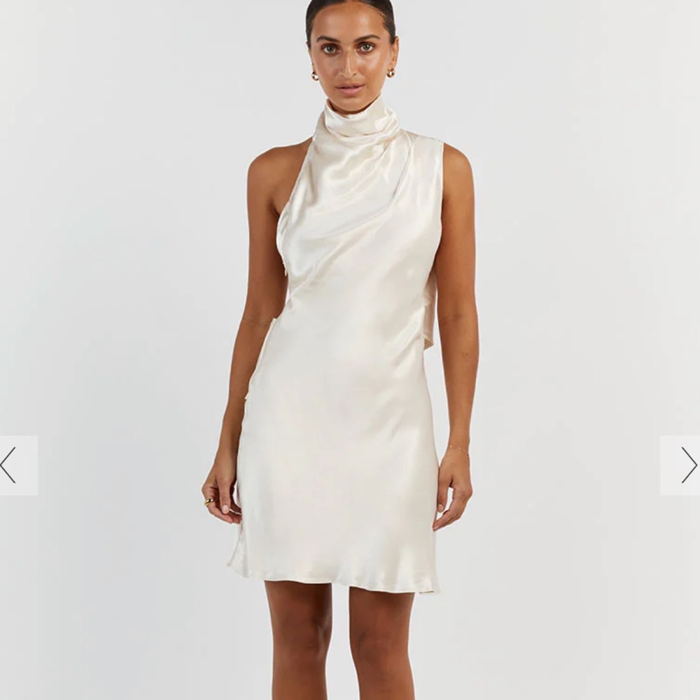 Dissh satin mini backless dress. Size 8 (L) fits like a 6 (M). NEVER WORN. NEW.
